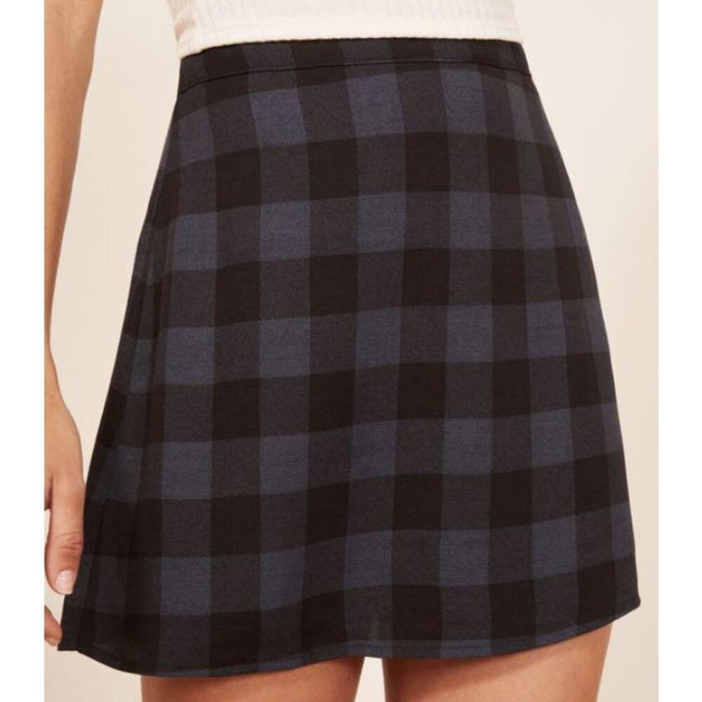 Reformation Stratford Blue Black Plaid A-Line Mini Skirt 90s Academia Size 0